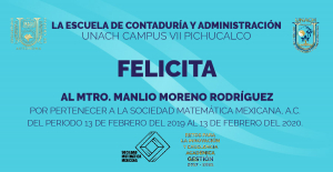 FELICITACIONES al Mtro. Manlio Moreno Rodríguez, por pertenecer a la Sociedad Matemática Mexicana.
