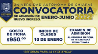 Convocatoria de admisión Enero - Junio 2022