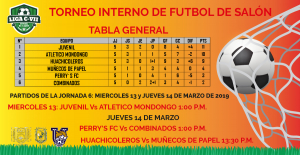 TABLA GENERAL Y SEXTA JORNADA.- TORNEO INTERNO